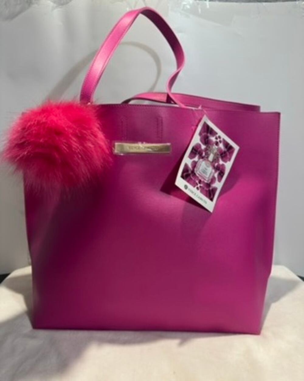 Vince Camuto Ciao Tote Bag 14x14 Pink Fuchsia Large Travel  Shopper Charm NWT
